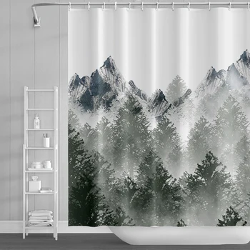Душевая занавеска Misty Forest для ванной Натуральный лесной фантастический туман Зимнее дерево Занавеска для ванны Полиэфирная водонепроницаемая занавеска
