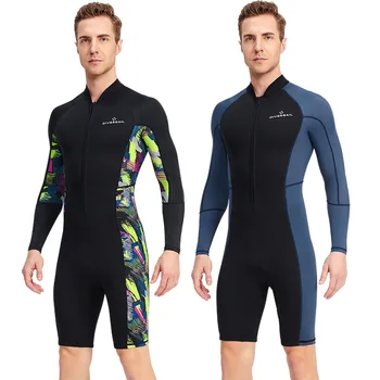 Шорты с длинными рукавами 1,5 мм, цельный термокостюм для подводного плавания, мужской купальник для подводного плавания, серфинга, солнцезащитный костюм CX50