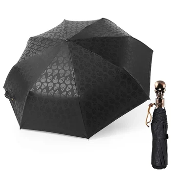 Черный Дьявольский череп, Автоматический зонт от дождя, Женский 3-х Кратный зонт от ультрафиолета, Мужской зонтик от солнца, Деловые Ветрозащитные зонты для путешествий