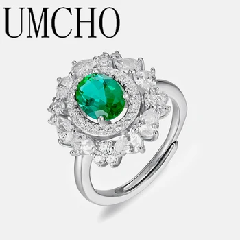 UMCHO Роскошные изумрудные кольца с открытым концом для женщин из цельного серебра 925 пробы, свадебные украшения для помолвки, изысканные ювелирные изделия