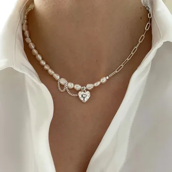 925 Серебряное Ожерелье с любовью из сладкого жемчуга для женщин, Модная Цепочка для тяжелой промышленности, колье-чокер, ювелирные изделия