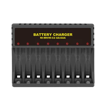 Для перезаряжаемых батарей 1,2 В AA / AAA, Универсальное зарядное устройство с 8 слотами, USB-выход, Умный светодиодный индикатор, Легкий адаптер