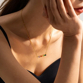 Роскошное женское ожерелье из 18-каратной позолоченной нержавеющей стали прямого дизайна с цветным цирконием, ювелирные изделия для девочек, чокеры