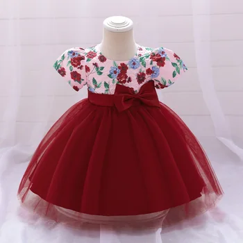 Платье с цветочным узором для крещения на 1-й день рождения малыша для девочек, роскошные костюмы принцессы с бантом, Детская праздничная одежда для младенцев Bebe Vestidos