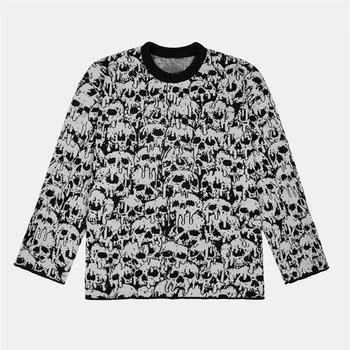 2023 Мужской уличный свитер в стиле ретро с рисунком черепа, вязаный свитер в стиле хип-хоп, винтажный пуловер, повседневный женский свитер из качественной шерсти.