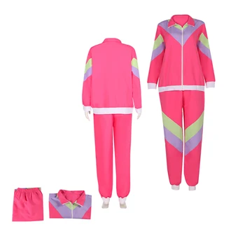 Женская спортивная одежда в стиле хип-хоп 80-х, женский ретро-костюм для косплея в стиле диско-хиппи, красная куртка, пальто, брюки, наряды для вечеринки на Хэллоуин