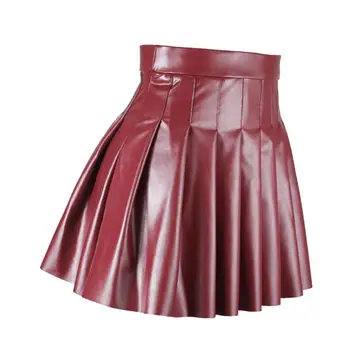 Юбка С высокой талией, шикарные плиссированные юбки из искусственной Кожи для Женщин, клубная Одежда трапециевидной формы со Свободной талией для вечеринок