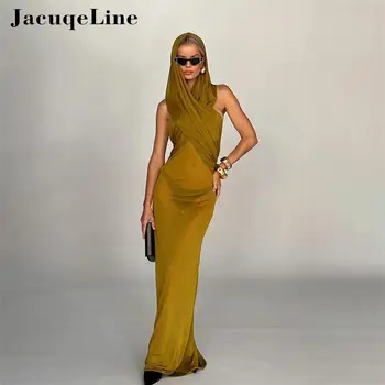 Jacuqeline, прозрачное платье без рукавов с капюшоном, женские сексуальные облегающие длинные платья с открытой спиной, женские летние элегантные Макси-платья 2023 года.