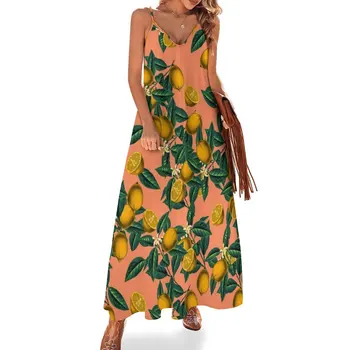 Платье без рукавов с лимоном и листьями, платье для выпускного вечера, летние платья, женские платья 2023