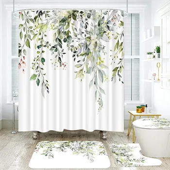 Занавески для душа в цветочек для ванной комнаты Занавеска для ванной с растительным принтом с пластиковыми крючками изолирует ванну для защиты конфиденциальности