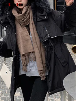 Женские парки Botvotee, осень-Зима 2023, Модная теплая куртка с меховым воротником и длинным рукавом, Повседневные пальто с карманами и капюшоном