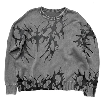 Новый свитер оверсайз в стиле хип-хоп, уличная одежда, вязаный свитер для мужчин, пуловер с готическим портретным принтом, осенний хлопковый свитер Harajuku Для женщин