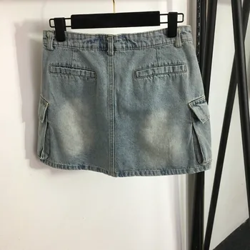 2023 новая летняя женская персонализированная однотонная джинсовая короткая юбка