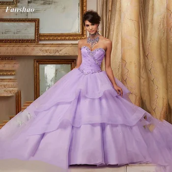 Fanshao pd141 Многоуровневое пышное платье с кристаллами в виде сердца длиной до пола для 15 девочек, бальное платье, вечернее платье для вечеринок