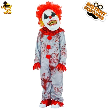 Костюм кровавого клоуна для мальчиков на Хэллоуин, косплей-вечеринка в Пурим, детская одежда клоуна с маской и комбинезоном
