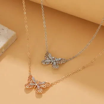 Новое простое блестящее ожерелье с бабочкой, изысканное ожерелье-цепочка с подвеской из золотого кристалла, женские украшения для свадебной вечеринки, подарки
