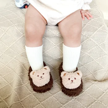 Зимние носки на хлопчатобумажной подошве для малышей, детские носки, детские теплые махровые тапочки, детские ботинки, зимняя обувь для мальчиков и девочек