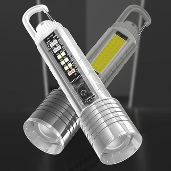 COB / светодиодный фонарик с телескопическим зумом 1500 мАч Портативные фонари Type-C USB Перезаряжаемый рабочий фонарь IPX4 Водонепроницаемый для кемпинга пеших прогулок