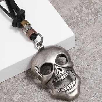Винтажное минималистичное мужское ожерелье с подвеской в виде черепа, индивидуальное ожерелье из воловьей кожи, ювелирные изделия в стиле Панк на Хэллоуин, подарок для вечеринки Оптом