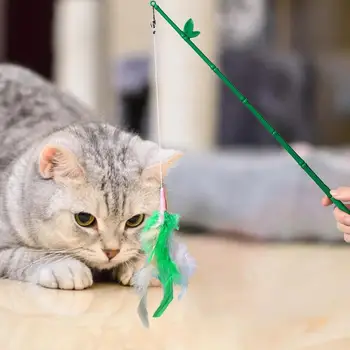 Интерактивная игрушка-Кошачья палочка, Игрушечная Кошачья палочка из перьев С колокольчиком, игрушки для охоты на котенка, игрушки для упражнений, домашние кошки, преследующие Котенка, игрушки