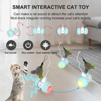 Интерактивные игрушки для кошек в помещении, автоматические игрушки для котенка, электронные с мышкой и 3 перышками, чтобы кошки могли играть в одиночестве, выполнять упражнения