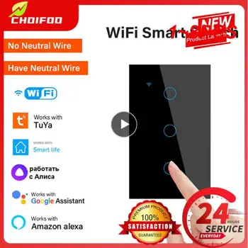 1 ~ 8ШТ Tuya WiFi US Smart Light Switch Нейтральный провод/Не Требуется Нейтральный провод 120 Тип Настенного Сенсорного Переключателя Работа с Alexa, Google
