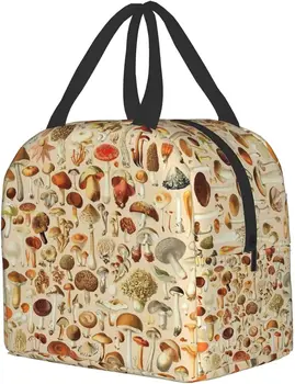 Винтажная сумка для ланча с грибной изоляцией для женщин и девочек, Многоразовый ланч-бокс для детей, герметичная сумка-холодильник для школы, работы, путешествий, пикника.