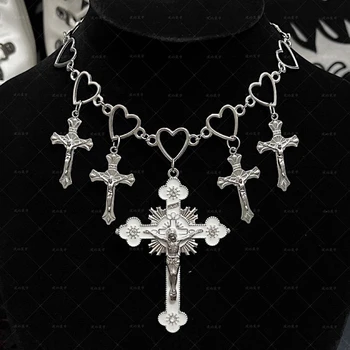 Готическое модное ожерелье с полым крестом в виде сердца любви для женщин, крутые темные модные ювелирные изделия Y2k, аксессуары в стиле харадзюку в стиле хип-хоп панк