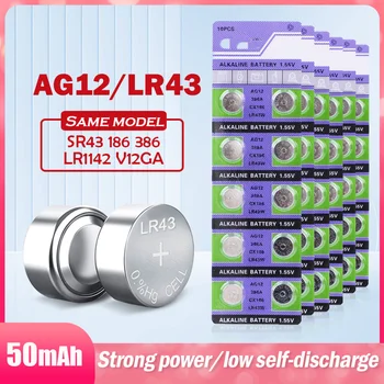 AG12 LR43 186 SR1142 LR1142 SR43 386A 301 CX186 V12GA 1,55 В Щелочная Батарея Для Часов Игрушек Пультов Дистанционного Управления Калькуляторами Кнопка Монетная Ячейка