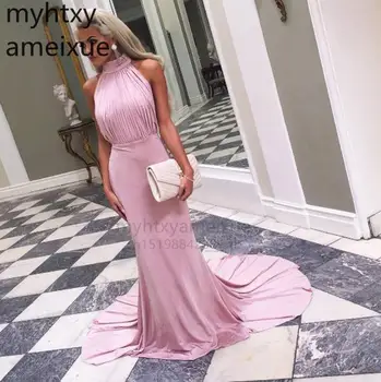 Длинные Сексуальные розовые атласные платья русалки с открытой спиной для выпускного вечера, вечерние платья больших размеров, Специальное праздничное платье, Элегантное платье