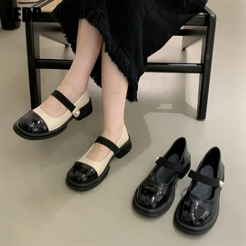 Mary Janes Mix Color Women 2023 Новые Женские Осенние тонкие туфли на низком каблуке Винтажные туфли-лодочки Дизайнерский жемчужный крючок-петля