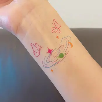 Наклейка с татуировкой цвета бабочки Star Moon Dream, Сексуальная татуировка на запястье, ключице, Водонепроницаемая татуировка, Милая татуировка, поддельные татуировки, Hotwife Оптом
