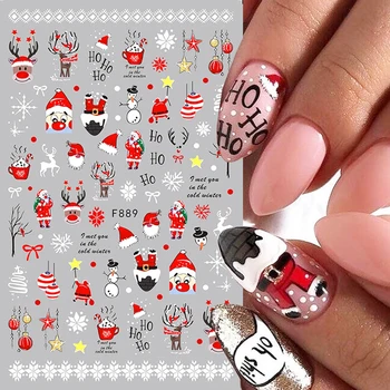3D Наклейки для ногтей с изображением Санта-Клауса из мультфильма Рождественский Лось, Снежинка, Пингвин, Снежная Елка, Слайдеры для ногтей, Зимний декор для маникюра своими руками NLF889
