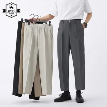 Мужские тонкие костюмные брюки Slim Fit в деловом корейском стиле Легкие Роскошные Свободные повседневные прямые брюки Мужские однотонные простые укороченные брюки
