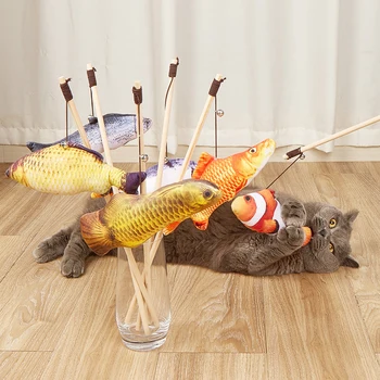 Имитация Реалистичной Рыбы Игрушка-тизер для кошек Деревянная Интерактивная игрушка для котенка для домашних кошек Мяч с колокольчиком Кошачья мята Товары для домашних животных