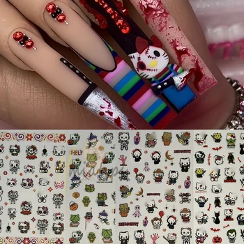 1 шт. 3D Клейкая наклейка для дизайна ногтей с мультяшным котом на Хэллоуин, наклейка для ногтей с мультяшным персонажем, Наклейка для украшения ногтей, маникюр