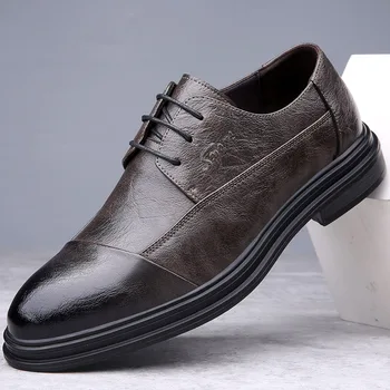 Деловая новая модная мужская обувь, кожаные мужские свадебные туфли-оксфорды, офисная мужская повседневная обувь на шнуровке, роскошная официальная 38-44