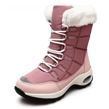 Новые зимние женские ботинки высокого качества Теплые Зимние на шнуровке Удобные ботильоны Уличные водонепроницаемые пешие прогулки Размер 36-42