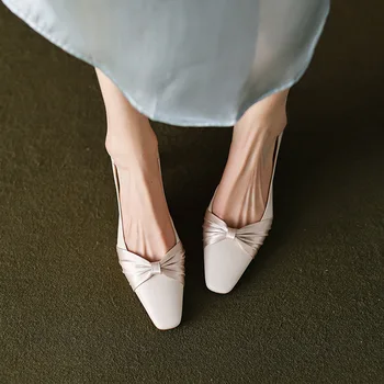 Осенние женские туфли на шпильке с узлом-бабочкой и лентой Sapatos Feminino, Уютные Zapatos Mujer, Туфли-лодочки без застежки Zapatillas На низком каблуке 2023