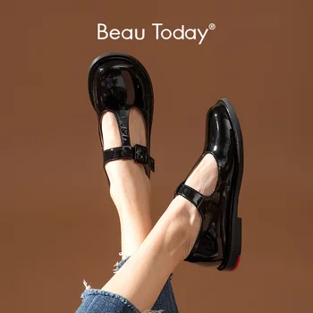 Женские туфли Lita с Т-образным ремешком Mary Janes из лакированной кожи с круглым носком и пряжкой, женские повседневные туфли на плоской подошве ручной работы 28216