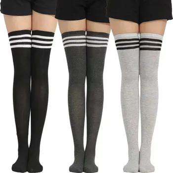 Длинные носки в черно-белую полоску, женские сексуальные гольфы выше колена, чулки выше колена, Женские теплые длинные носки-трубки для девочек