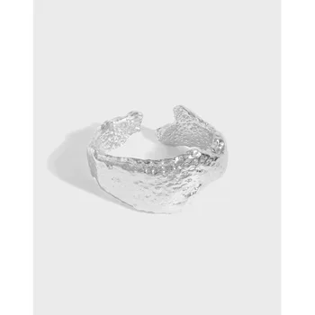 Открытое кольцо из стерлингового серебра S925 пробы, дизайн INS, минимальная неровная текстура поверхности, кольцо в стиле хип-хоп Панк, Подарочные ювелирные Аксессуары