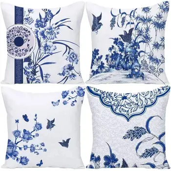 Наволочка в сине-белом стиле, чехол для дивана в гостиной, украшение для дома, простая наволочка в китайском стиле, можно настроить