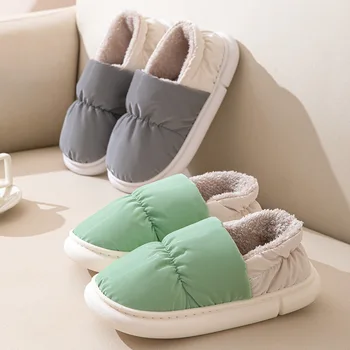 Зимняя Женская хлопчатобумажная обувь для пар в Корейском стиле, теплые плюшевые тапочки, мужские домашние туфли на нескользящей толстой подошве, Zapatos Para Mujer