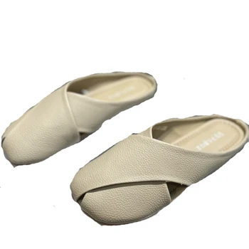 Женские тапочки на плоской подошве из натуральной кожи, Удобная Универсальная женская обувь, Модные тапочки Pantuflas De Mujer