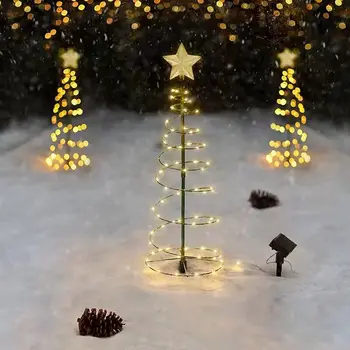 Светодиодные фонари для рождественской елки, солнечная светодиодная металлическая спиральная Рождественская гирлянда, праздничное украшение для дома и сада