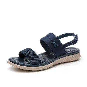Новинка 2023 года, Летние женские сандалии, повседневная пляжная обувь с пряжкой, Удобная обувь на плоской подошве