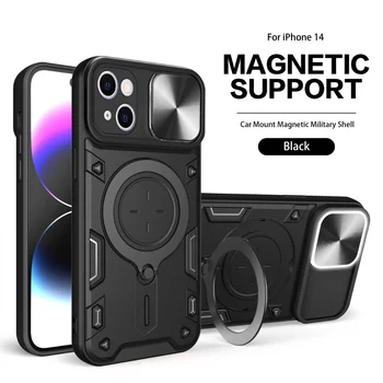 Противоударный Чехол Для Apple iPhone 11 12 13 14 15 Pro Max XR Xs Max X 8 7 Plus SE 2020 2022 3 SE3 С Выдвижным Окошком и Магнитным Чехлом