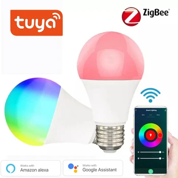 Tuya ZigBee 3,0 Светодиодная лампа 9 Вт E27 Лампочка AC110-250V RGB + W + C Удаленный Голос Работает со Smartthings Alexa Echo Hub Google Home