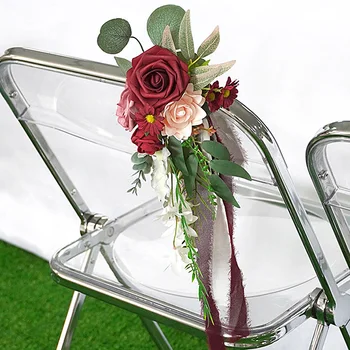 Украшение стула лентой, Искусственная цветочная композиция для свадебной вечеринки, Цветочное украшение спинки стула, домашний декор